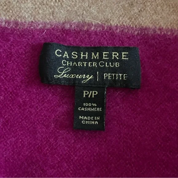 Charter Club Cashmere Luxury Petite Beige Fuchsia Burgundy Bat Wing Cardigan - Picture 9 of 9